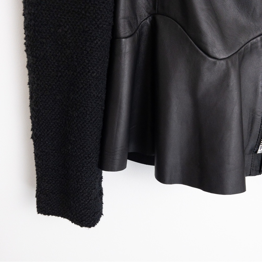 Rebecca Taylor . Leather & Boucle Knit Ruffle Peplum Jacket - Picture 9 of 10